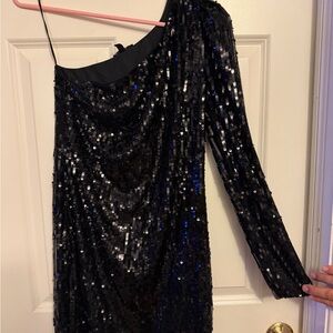 Express-Elegant Black Sequin One-Shoulder Dress